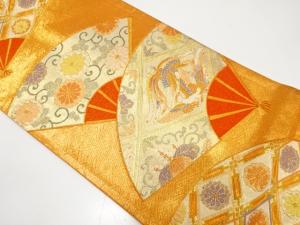 扇に鳳凰・桐・菊模様織り出し　袋帯